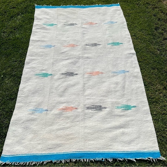 Serape Thunderbird in Flight Woven Blanket Rug Fringe Native American 47.5x80 - Picture 3 of 16